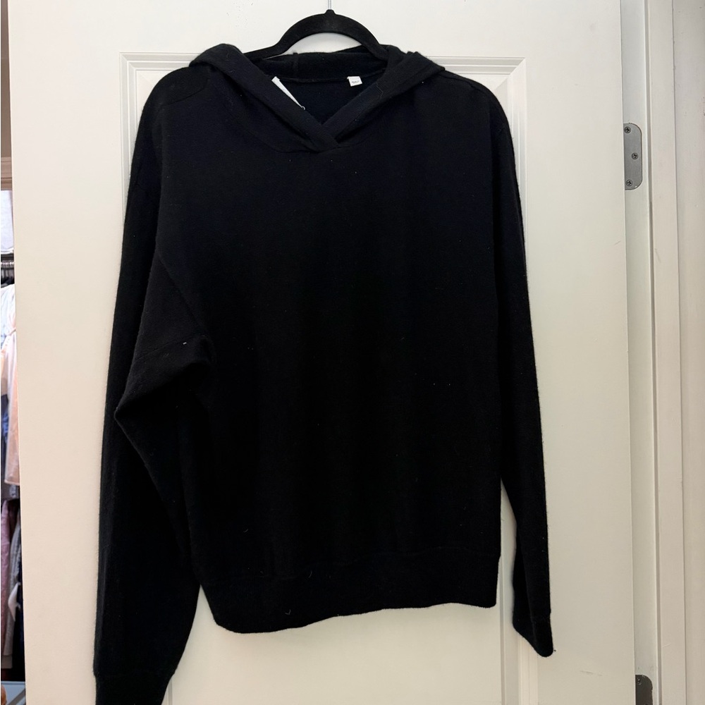 Vince Wool Cashmere Blend Black Hooded Knit Pullover